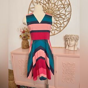 Draper James Pink and Teal Asymmetrical‎ Dress